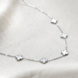 Vrouwen ketting zilver staal wit parelmoet klaver