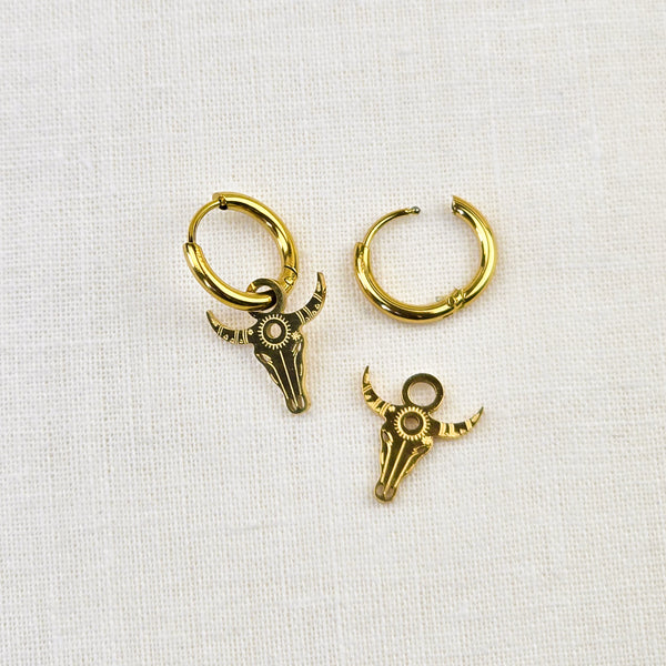 Bullhorn Charm Earrings Gold