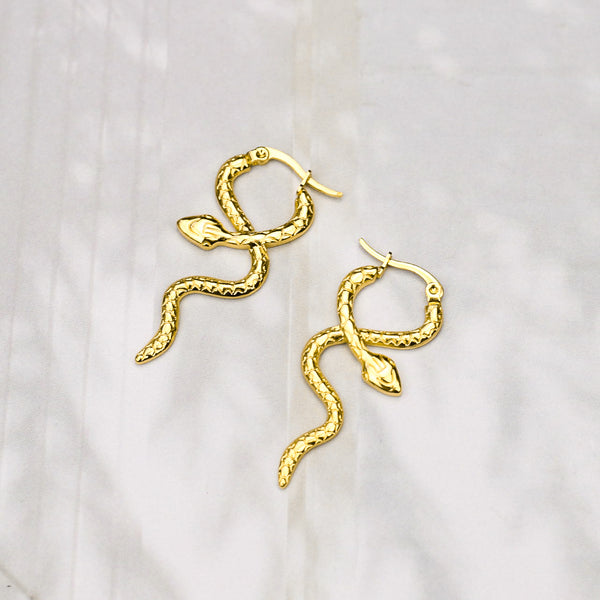 Slangen oorbellen slangenhuid goud patroon hoops