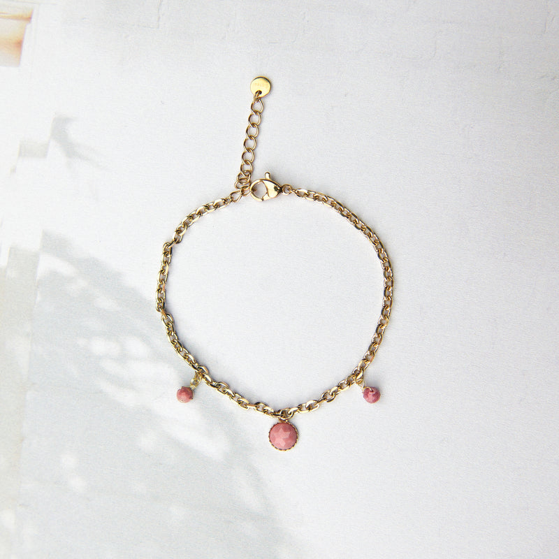 Roze Ancor schakel armband met Rhodoniet stenen