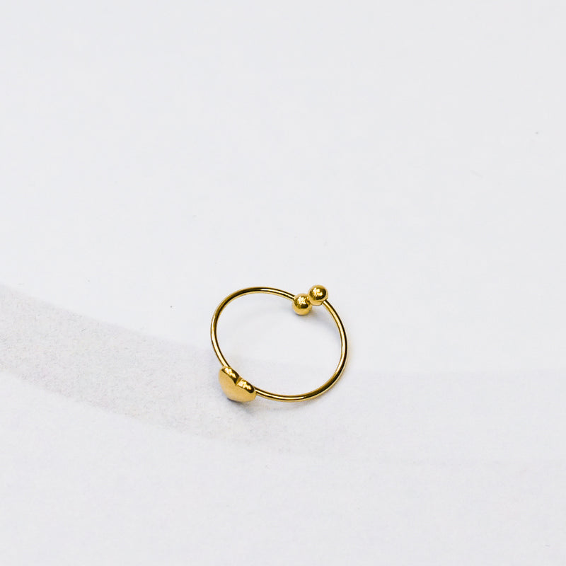 Geelgouden verstelbare kleine minimalistische ring met hartjesvorm