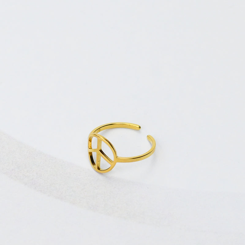 Verstelbare gouden ring met Peace Sign