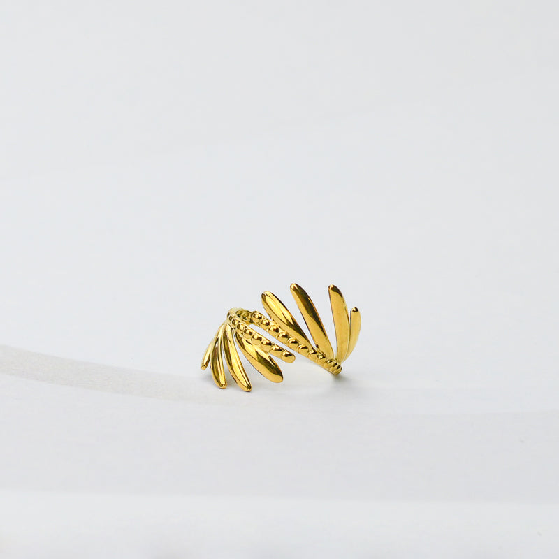 Gouden stalen ring versierd met veren voor spiritualiteit